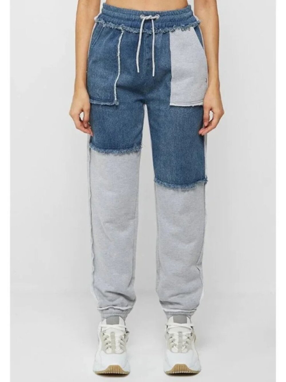 Maniere De Voir | Denim Patch Joggers NWOT UK 16 US 12 Colorblock Distressed